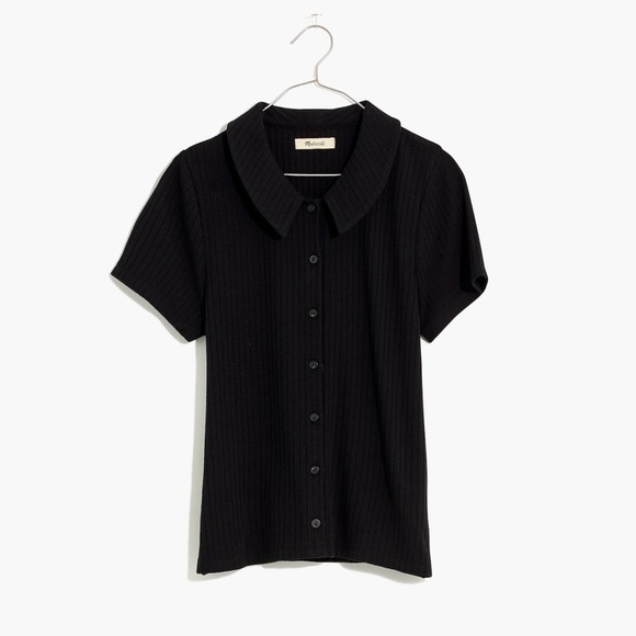 Madewell Black Ribbed Button-Up Top - NWT - Picture 1 of 4